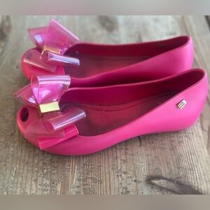 Mini Melissa Ultragirl Hot Pink Bows Barbie Girls Size 1 Jelly Flats